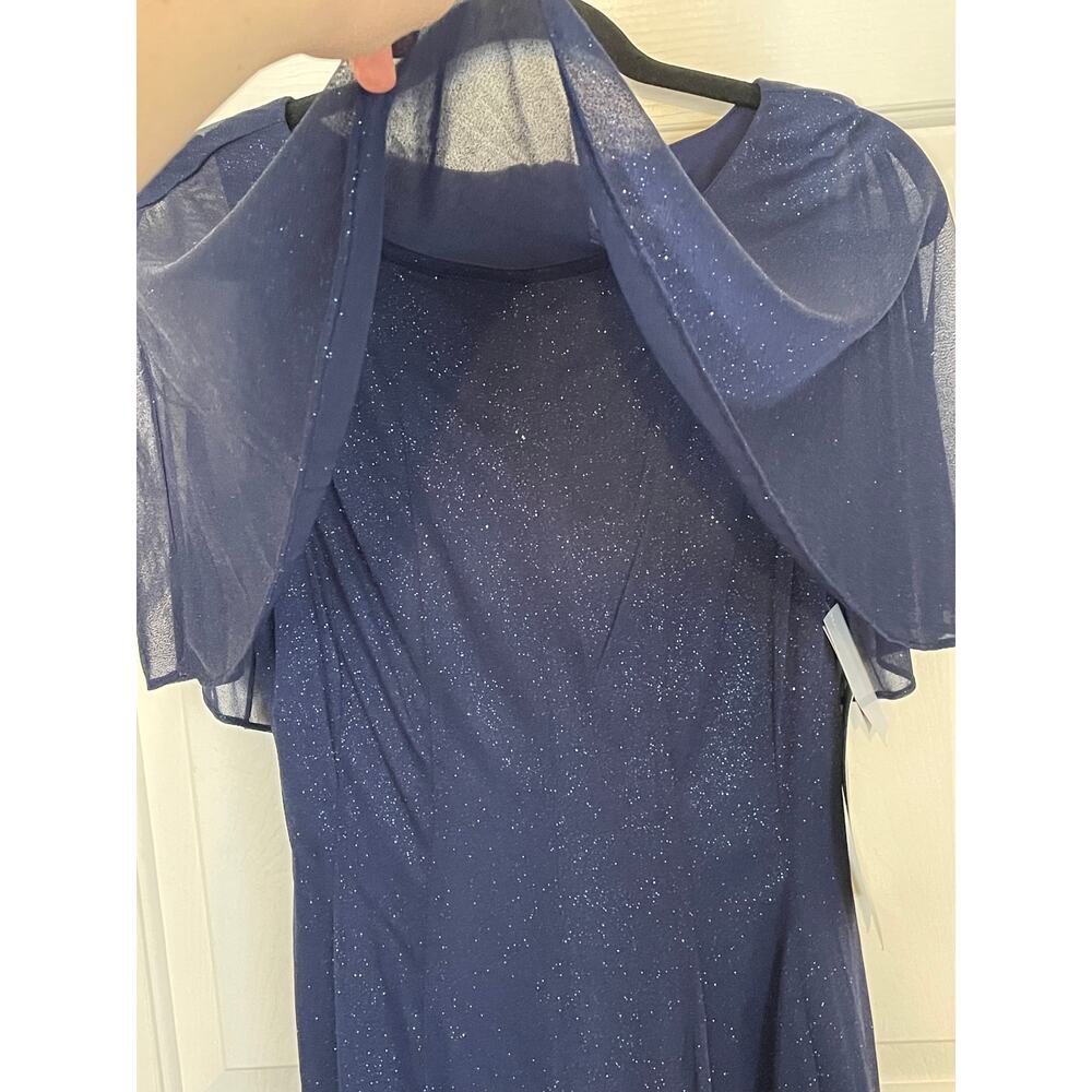 NWT J. Taylor Dress Size 12 Dark Blue Sparkle Formal Cape Evening Crew Neckline - Picture 4 of 13